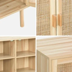 Sideboard mit Rattan-Geflecht und Holzdekor, 3 Türen, 120 cm
