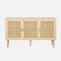 Sideboard mit Rattan-Geflecht und Holzdekor, 3 Türen, 120 cm