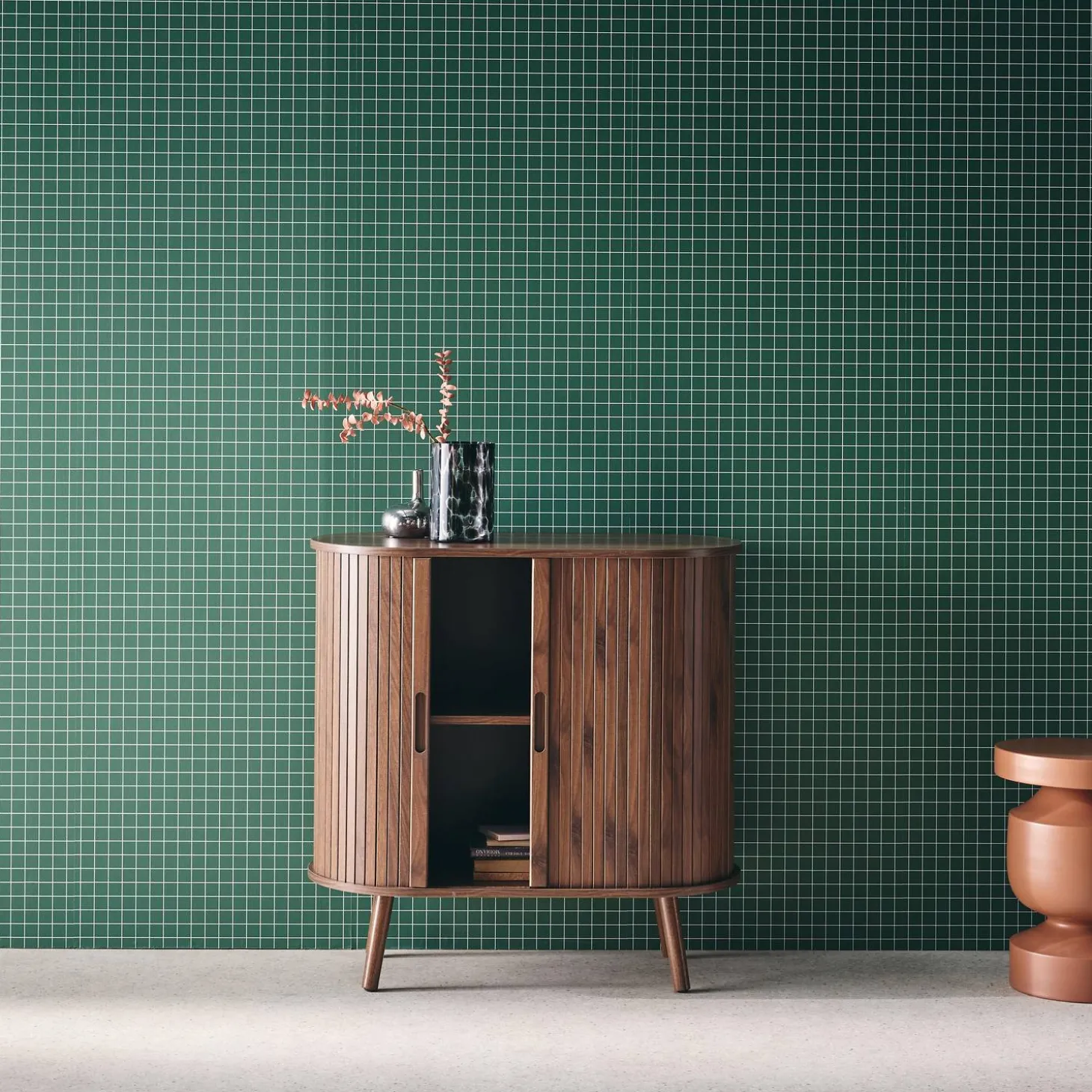 Sideboard mit Schiebetüren und Regal, gerillter Holzoptik B 80cm