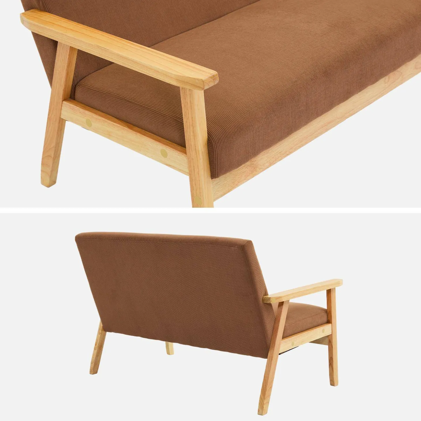 2-Sitzer-Banksofa mit Cord-Bezug, Holzfüße