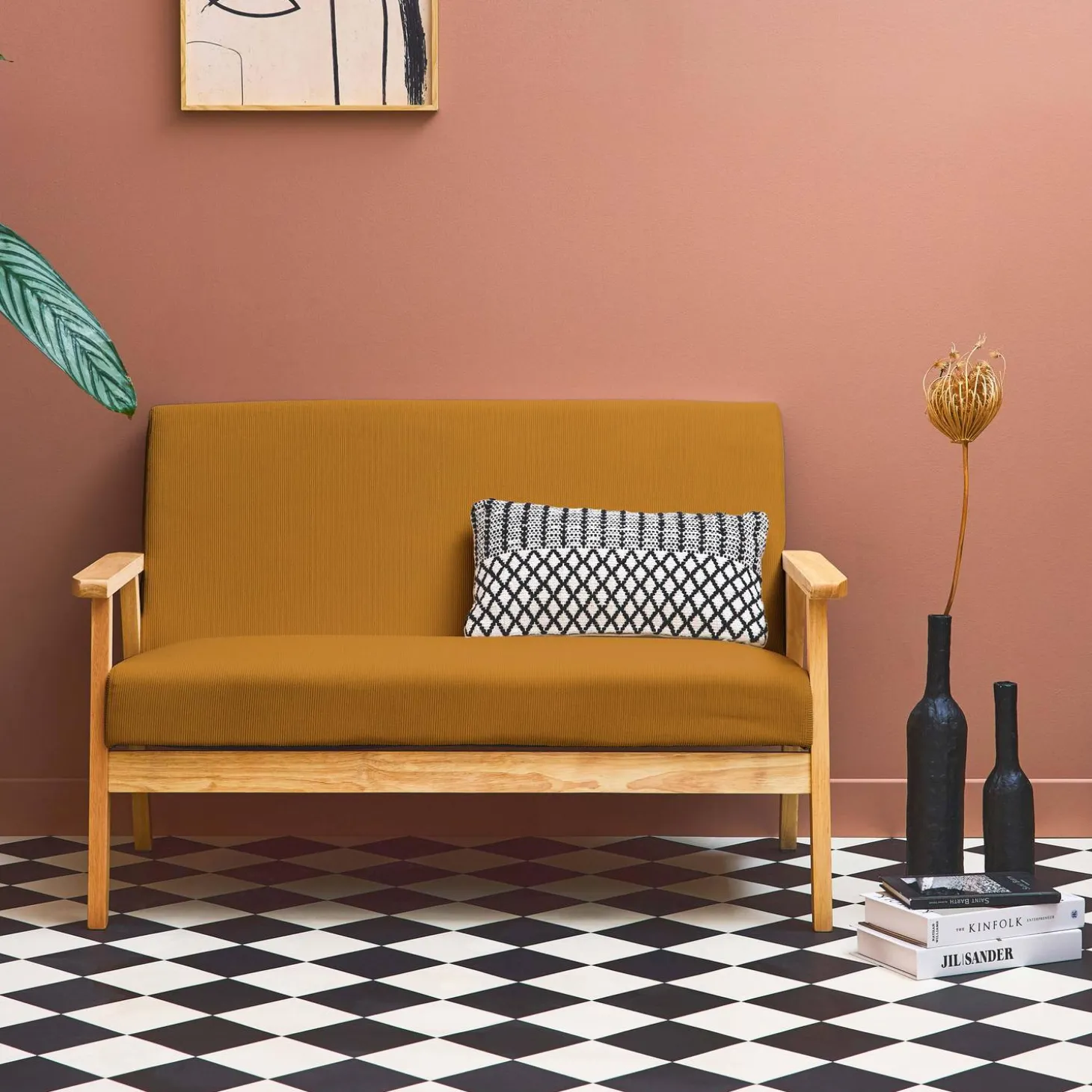 2-Sitzer-Banksofa mit Cord-Bezug, Holzfüße