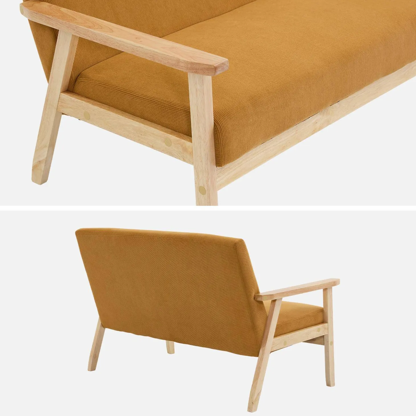 2-Sitzer-Banksofa mit Cord-Bezug, Holzfüße