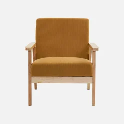 2-Sitzer-Banksofa + Sessel aus Cord-Bezug, Holzbeine