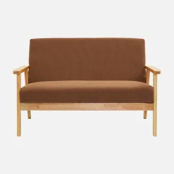 2-Sitzer-Banksofa + Sessel aus Cord-Bezug, Holzbeine