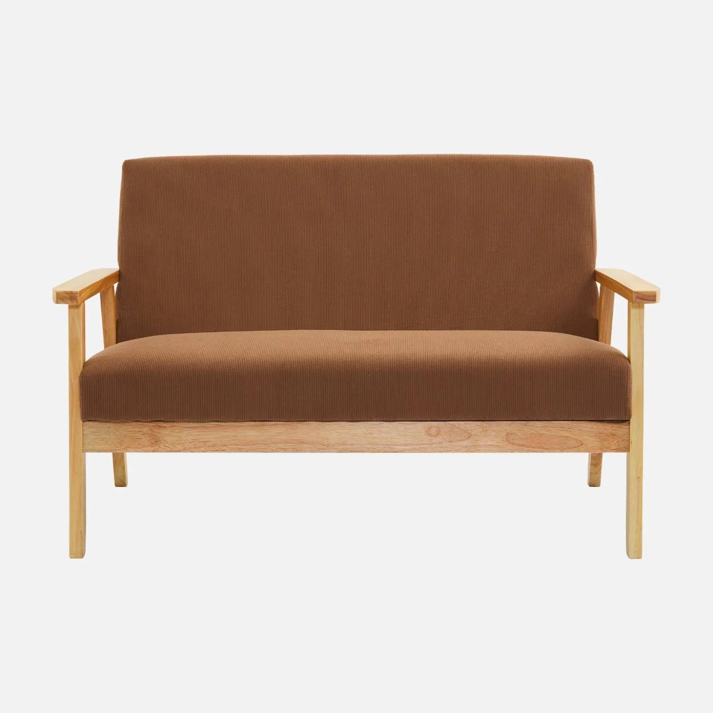 2-Sitzer-Banksofa + Sessel aus Cord-Bezug, Holzbeine