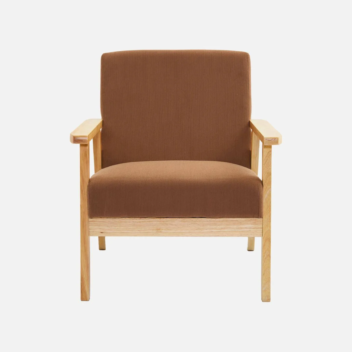 2-Sitzer-Banksofa + Sessel aus Cord-Bezug, Holzbeine