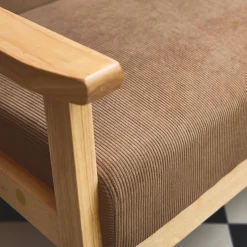 2-Sitzer-Banksofa + Sessel aus Cord-Bezug, Holzbeine