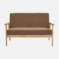 2-Sitzer-Banksofa + Sessel aus Cord-Bezug, Holzbeine