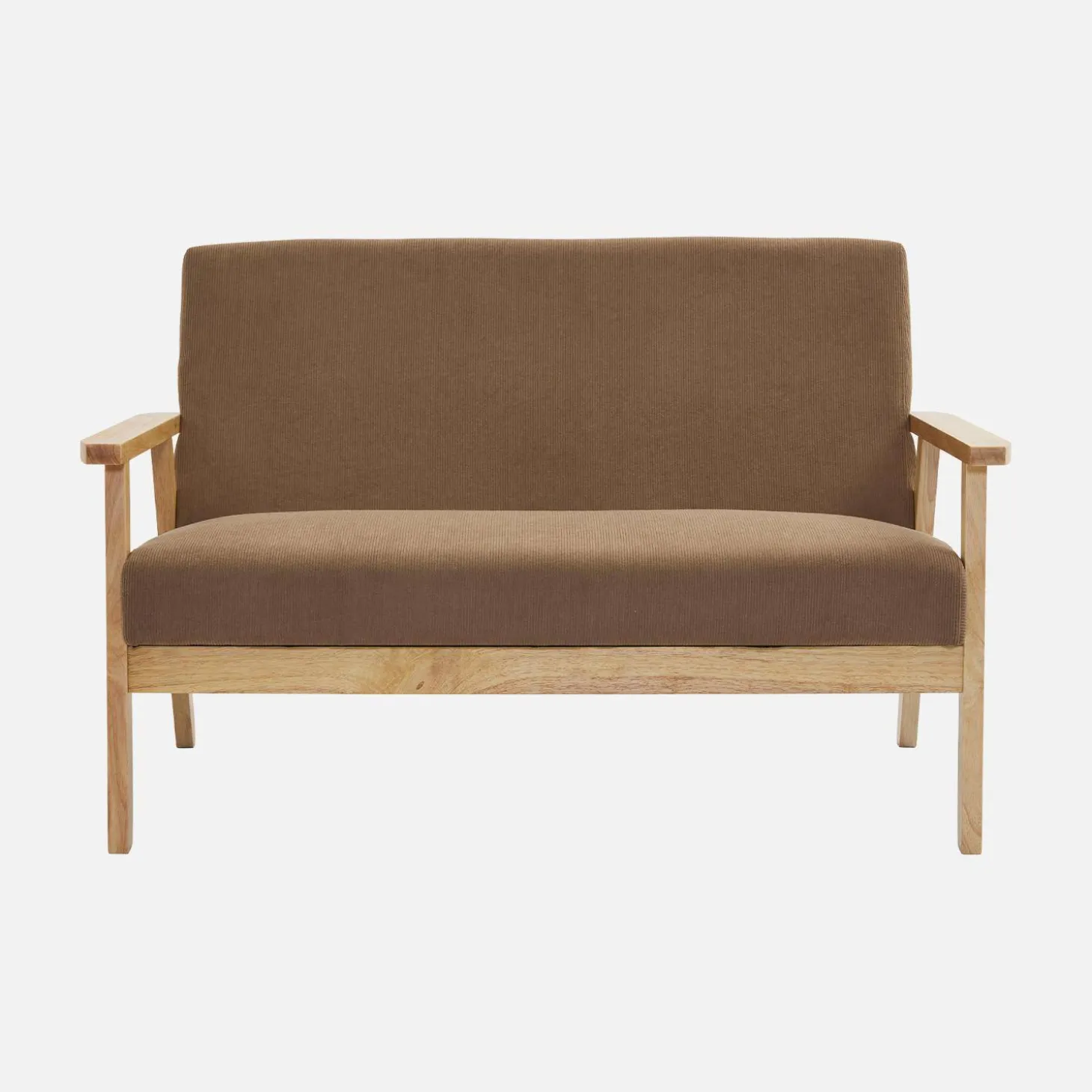 2-Sitzer-Banksofa + Sessel aus Cord-Bezug, Holzbeine
