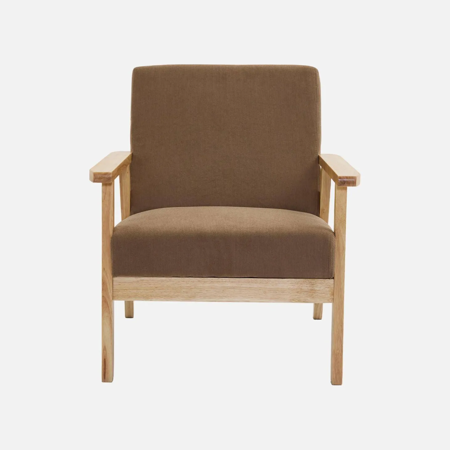 2-Sitzer-Banksofa + Sessel aus Cord-Bezug, Holzbeine