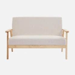 2-Sitzer-Banksofa + Sessel aus Cord-Bezug, Holzbeine