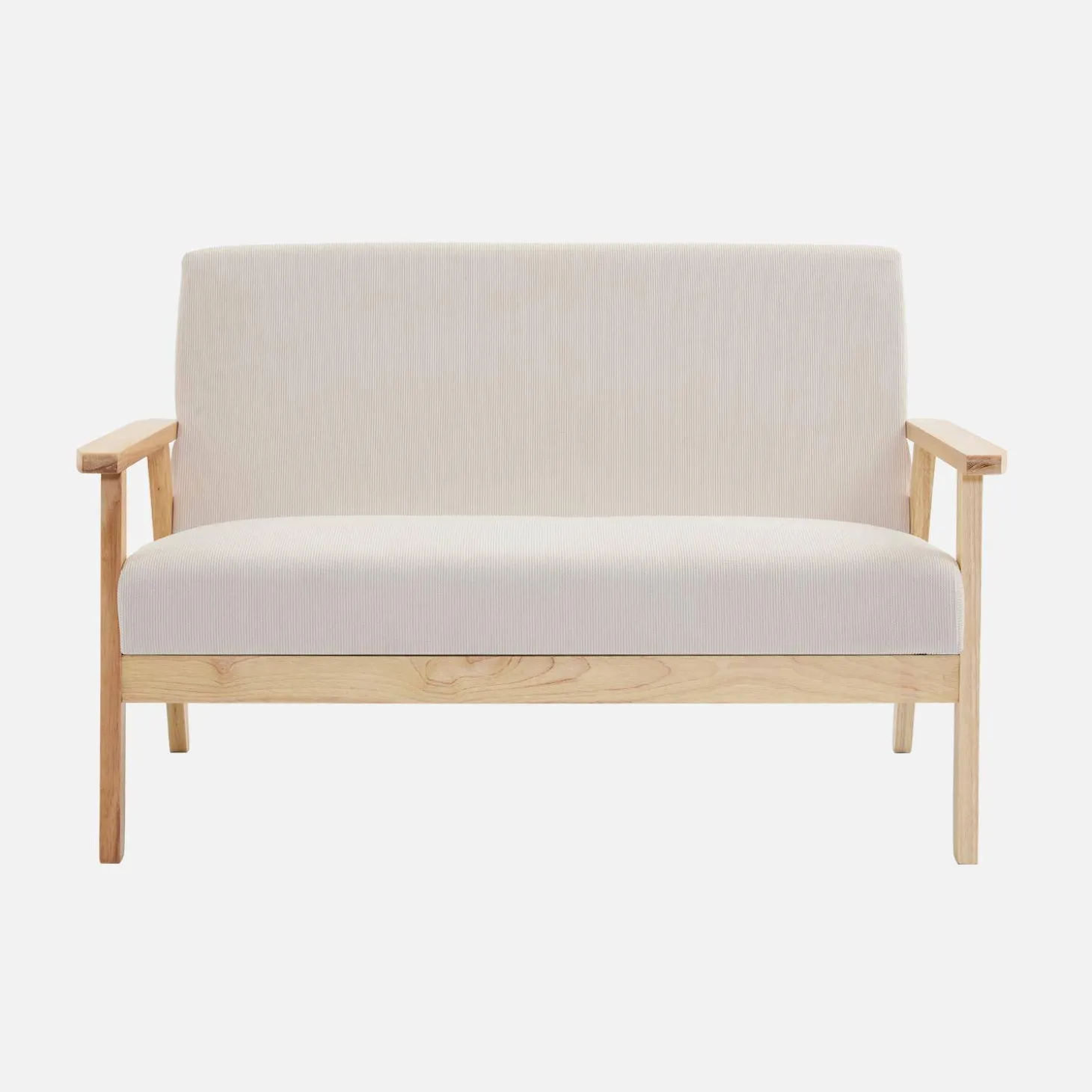 2-Sitzer-Banksofa + Sessel aus Cord-Bezug, Holzbeine