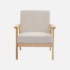 2-Sitzer-Banksofa + Sessel aus Cord-Bezug, Holzbeine