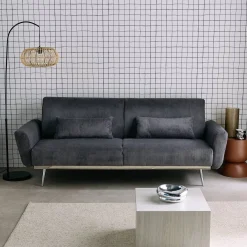 2-3-Sitzer Design-Schlafsofa mit Cordbezug und verchromten Metallfüßen
