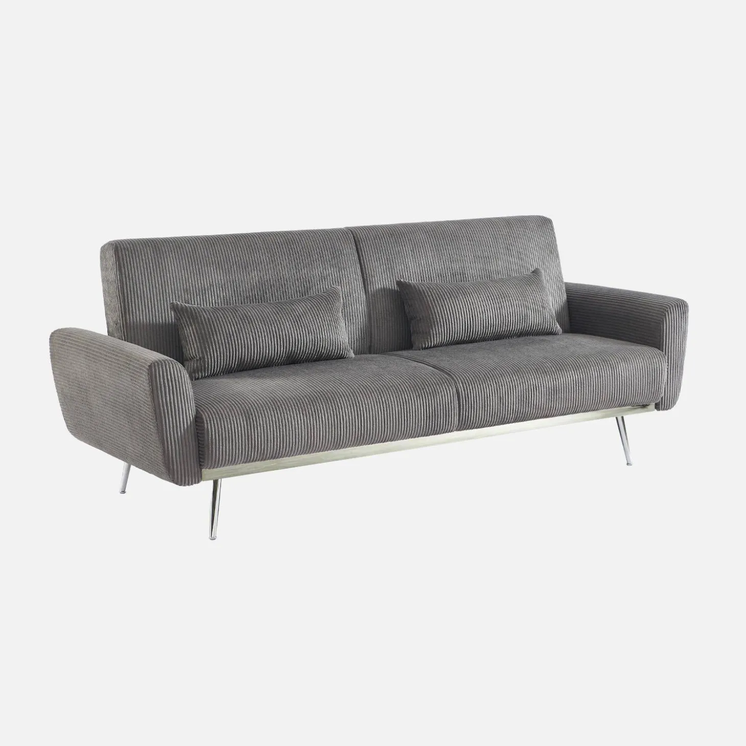 2-3-Sitzer Design-Schlafsofa mit Cordbezug und verchromten Metallfüßen