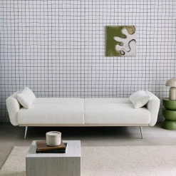 2-3-Sitzer Design-Schlafsofa mit Cordbezug und verchromten Metallfüßen