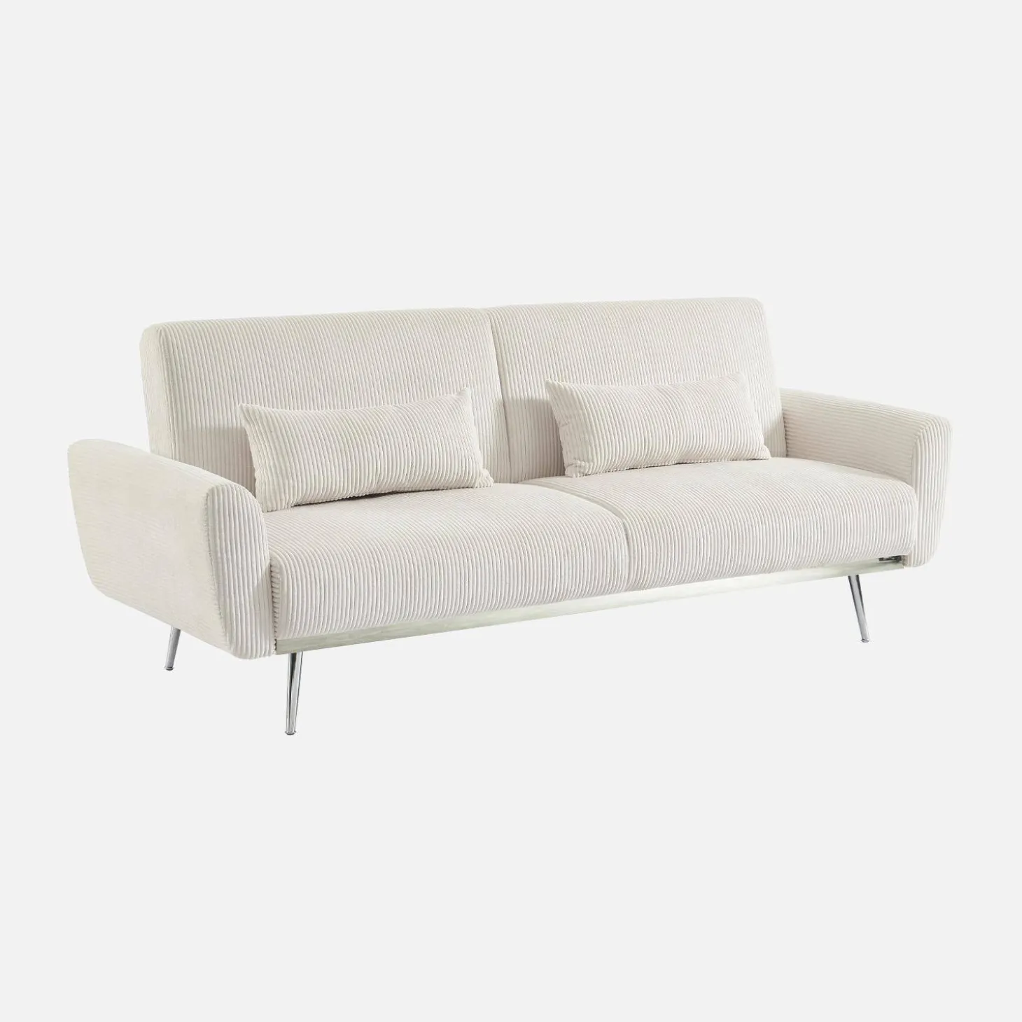 2-3-Sitzer Design-Schlafsofa mit Cordbezug und verchromten Metallfüßen
