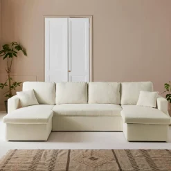 4-Sitzer Doppel-Ecksofa mit Bouclé-Bezug, Schlaffunktion und 2 Bettkästen