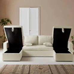 4-Sitzer Doppel-Ecksofa mit Bouclé-Bezug, Schlaffunktion und 2 Bettkästen