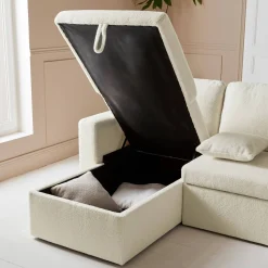 4-Sitzer Doppel-Ecksofa mit Bouclé-Bezug, Schlaffunktion und 2 Bettkästen