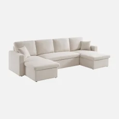 4-Sitzer Doppel-Ecksofa mit Bouclé-Bezug, Schlaffunktion und 2 Bettkästen