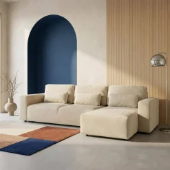 3-Sitzer Ecksofa mit Chenille-Bezug und Schlaffunktion, Recamiere beidseitig montierbar