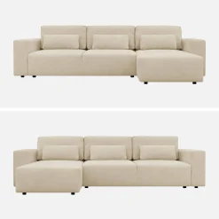 3-Sitzer Ecksofa mit Chenille-Bezug und Schlaffunktion, Recamiere beidseitig montierbar