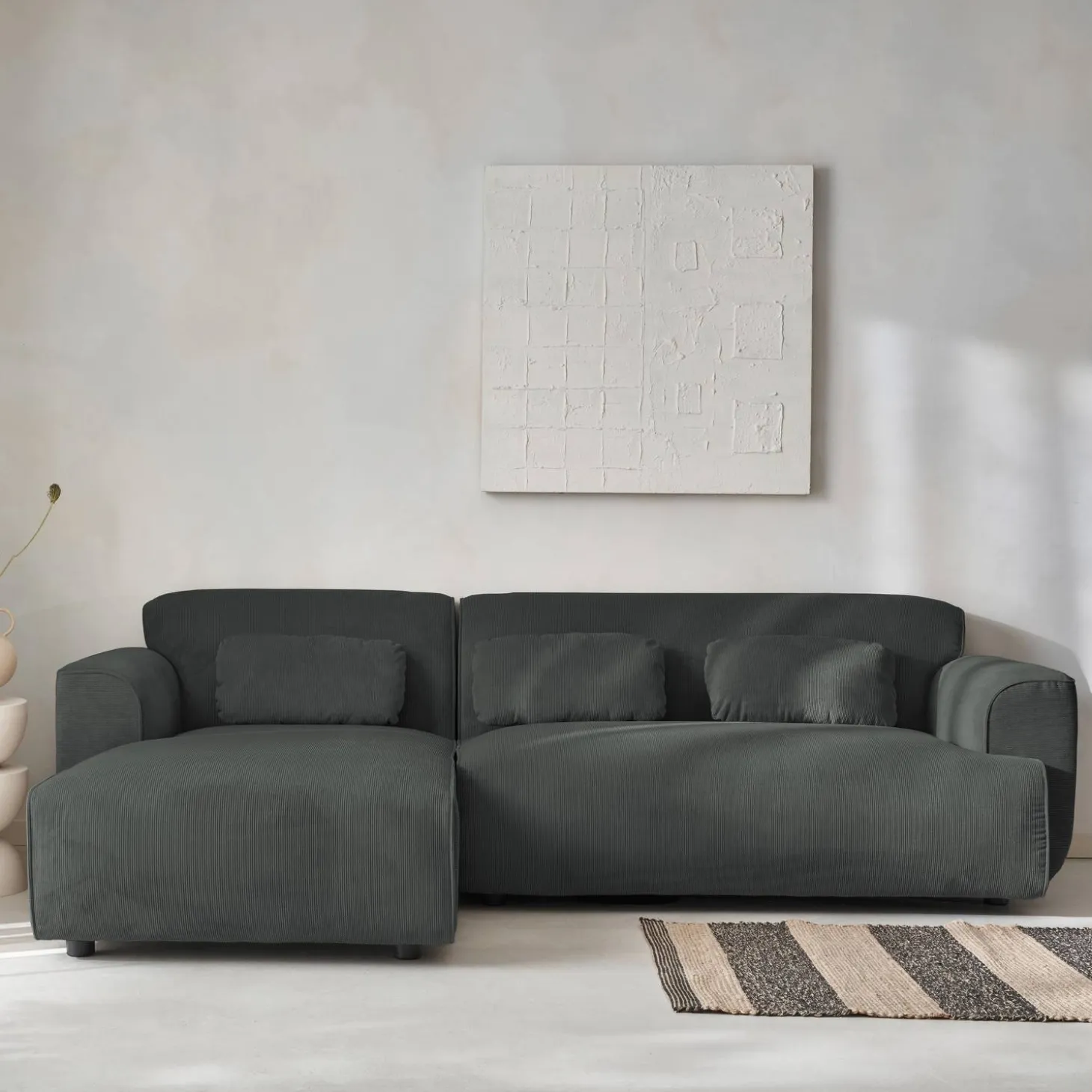 2-3-Sitzer Ecksofa mit Cordbezug, Recamiere links