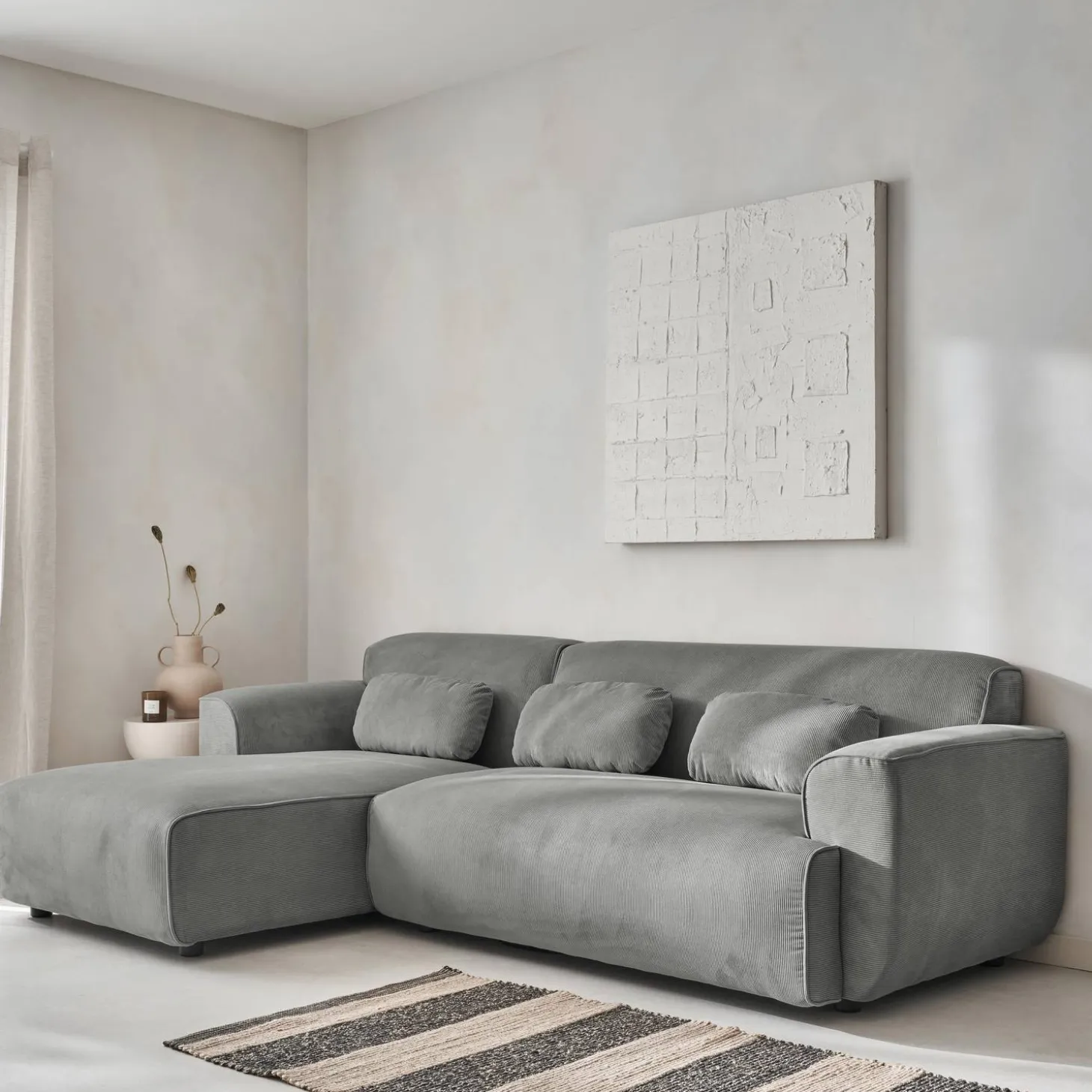 2-3-Sitzer Ecksofa mit Cordbezug, Recamiere links