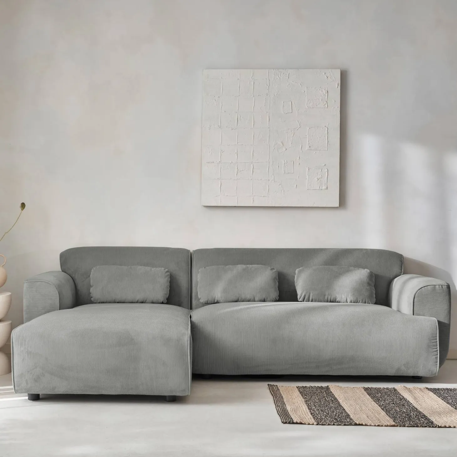 2-3-Sitzer Ecksofa mit Cordbezug, Recamiere links