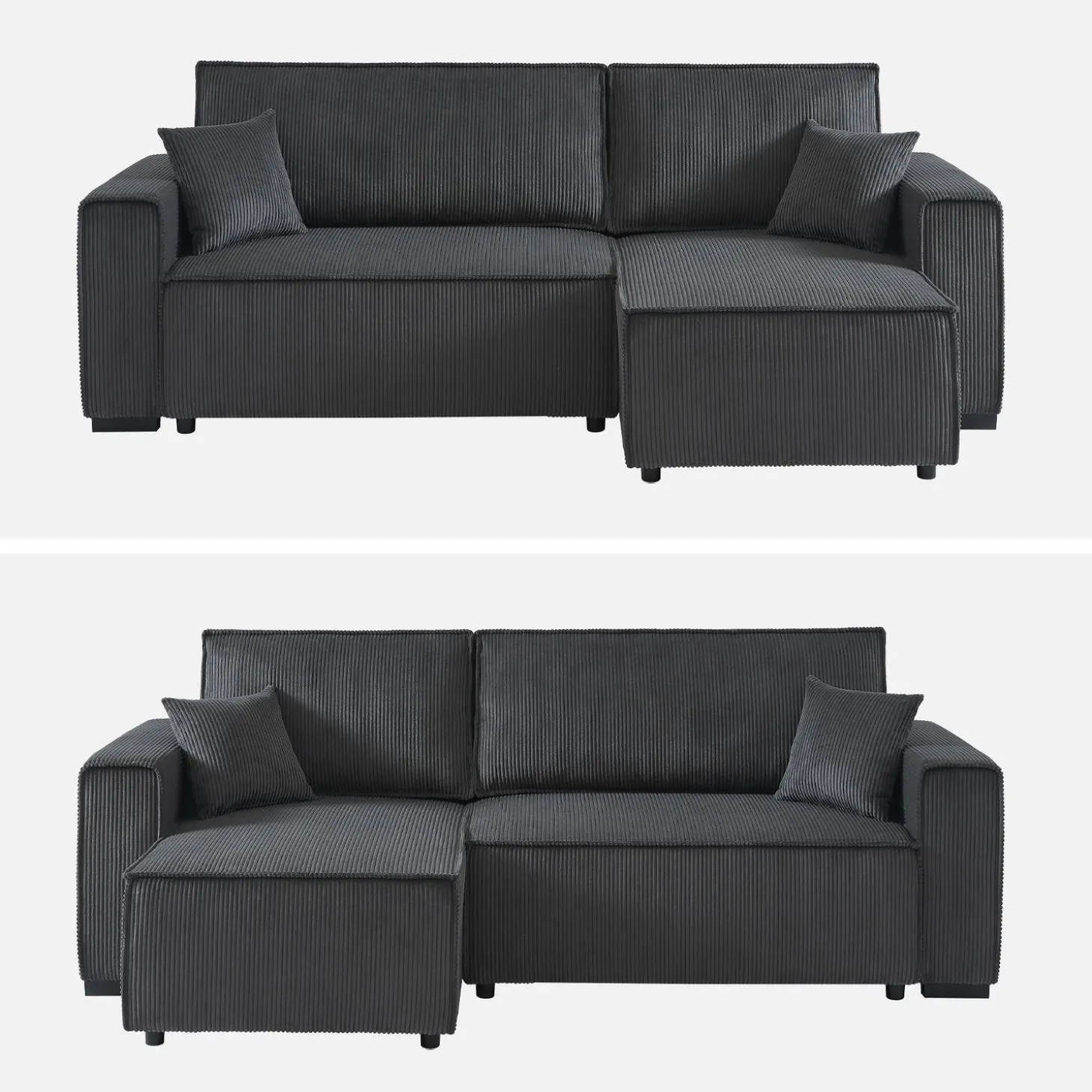 3-Sitzer-Ecksofa mit Cordbezug und beidseitig montierbarer Recamiere