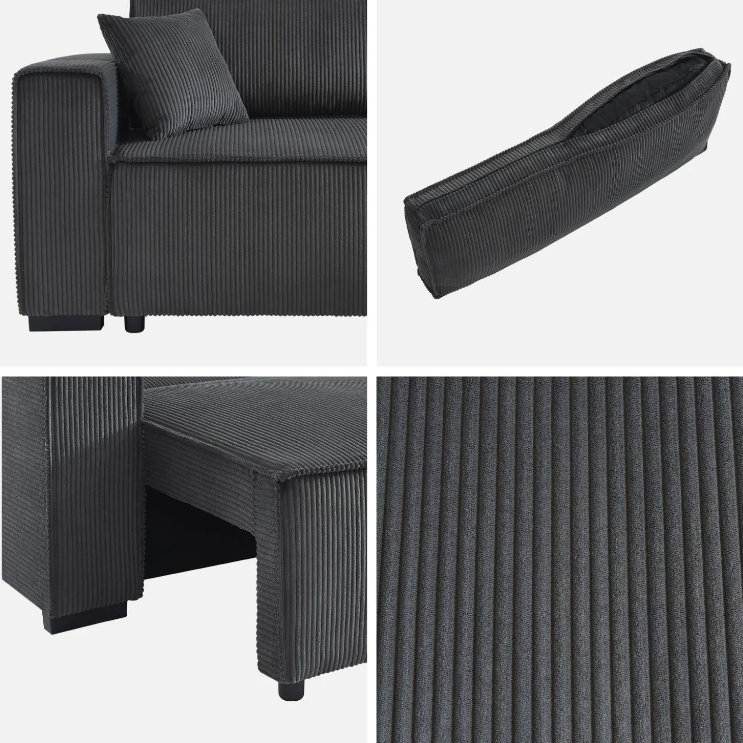 3-Sitzer-Ecksofa mit Cordbezug und beidseitig montierbarer Recamiere