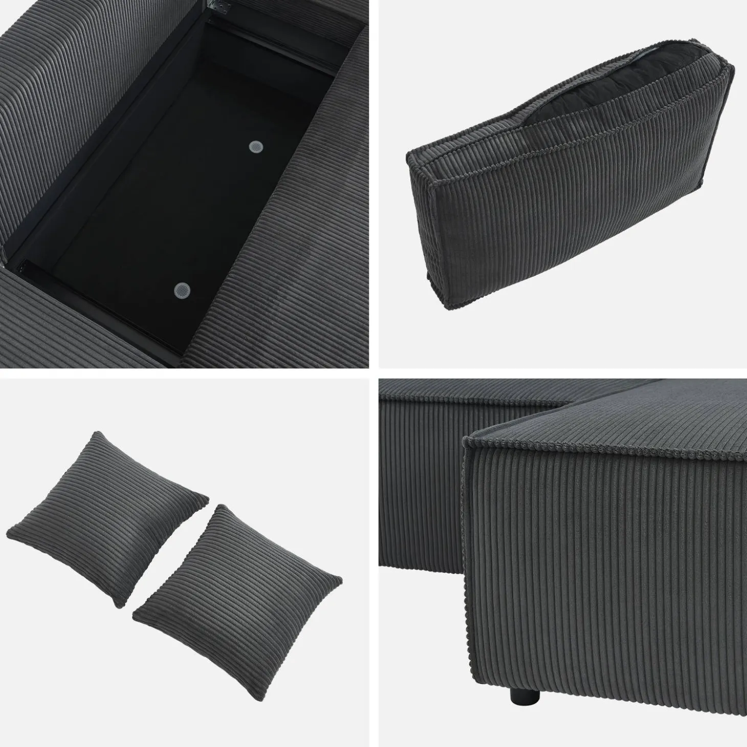 3-Sitzer-Ecksofa mit Cordbezug und beidseitig montierbarer Recamiere