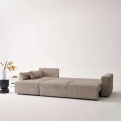5-Sitzer Ecksofa mit Cordbezug und Schlaffunktion, Recamiere beidseitig montierbar