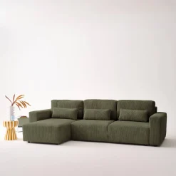 5-Sitzer Ecksofa mit Cordbezug und Schlaffunktion, Recamiere beidseitig montierbar