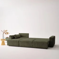 5-Sitzer Ecksofa mit Cordbezug und Schlaffunktion, Recamiere beidseitig montierbar