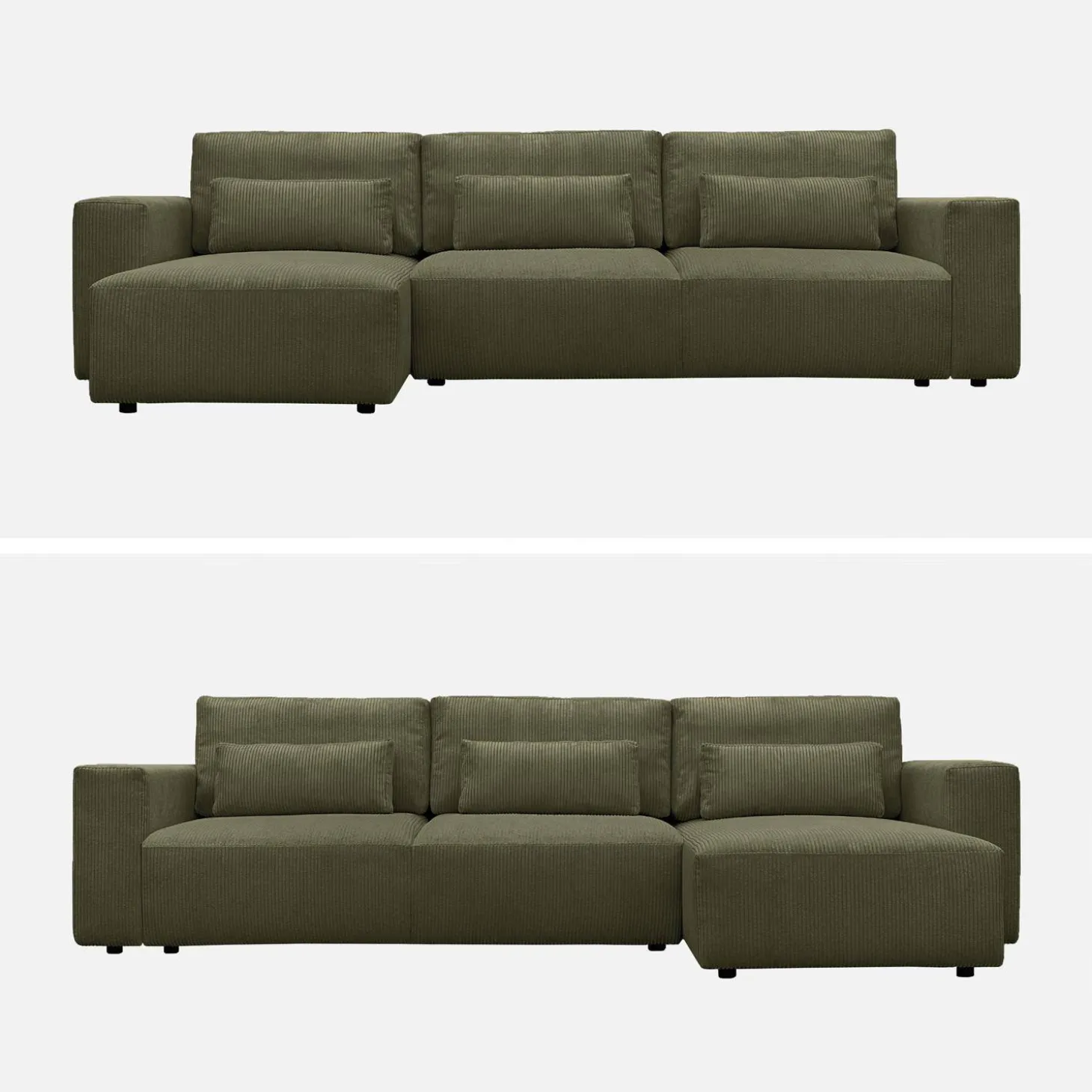 5-Sitzer Ecksofa mit Cordbezug und Schlaffunktion, Recamiere beidseitig montierbar