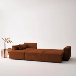 5-Sitzer Ecksofa mit Cordbezug und Schlaffunktion, Recamiere beidseitig montierbar