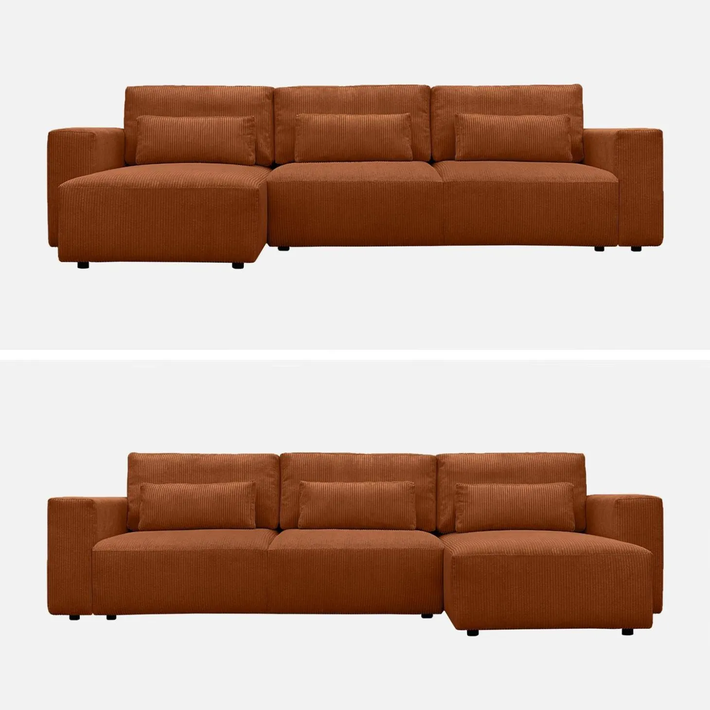 5-Sitzer Ecksofa mit Cordbezug und Schlaffunktion, Recamiere beidseitig montierbar