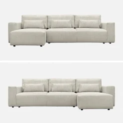 5-Sitzer Ecksofa mit Cordbezug und Schlaffunktion, Recamiere beidseitig montierbar