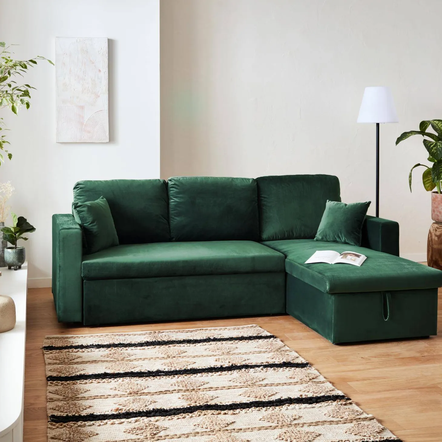3-Sitzer Ecksofa mit Samtbezug und Schlaffunktion
