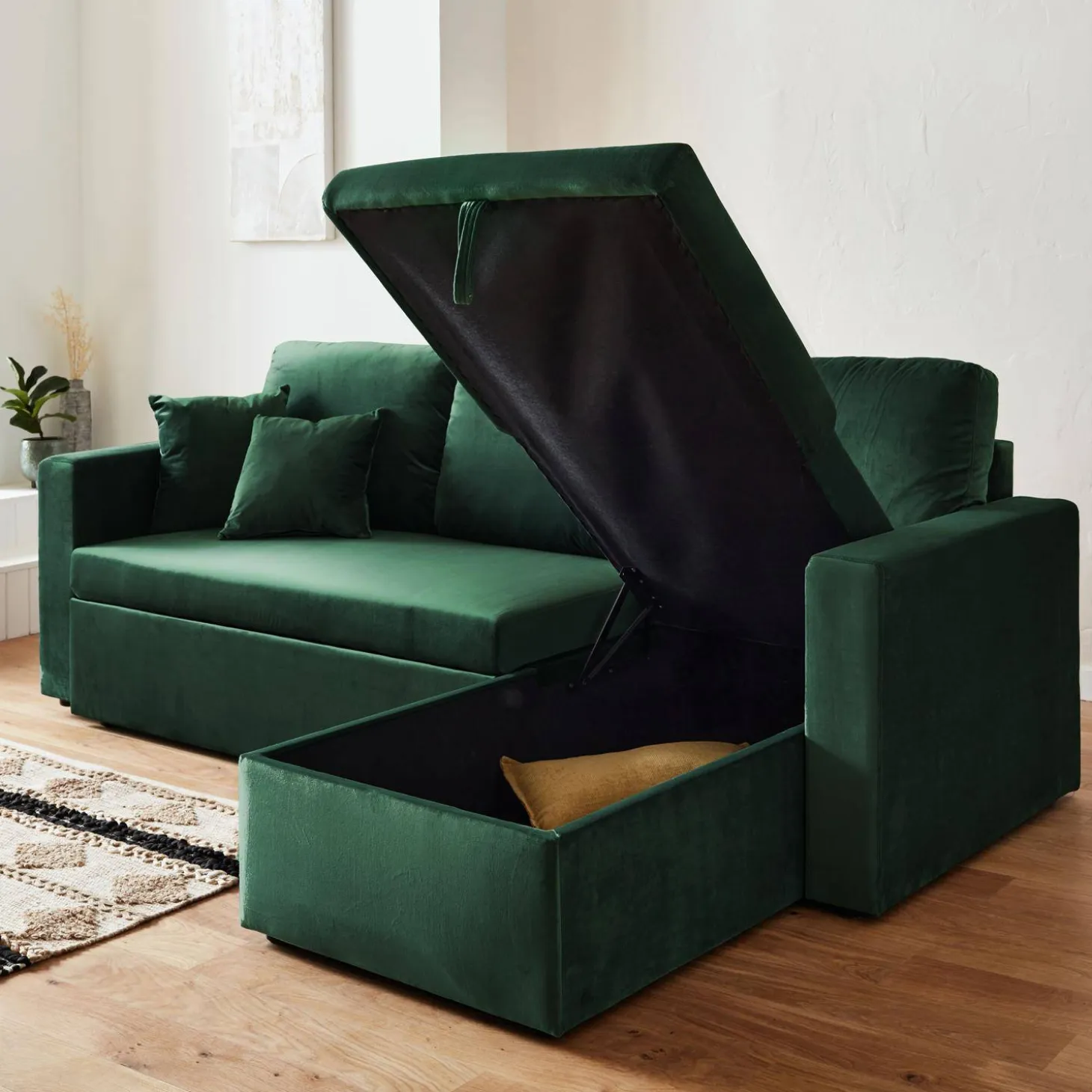 3-Sitzer Ecksofa mit Samtbezug und Schlaffunktion