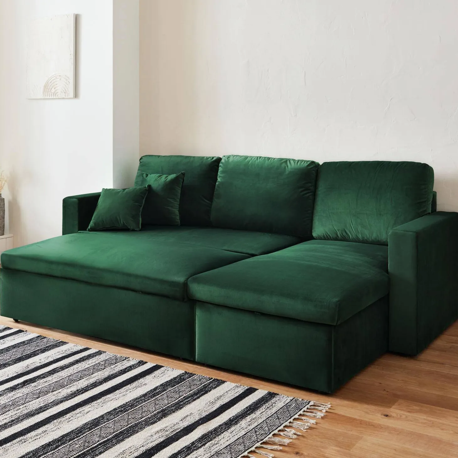 3-Sitzer Ecksofa mit Samtbezug und Schlaffunktion