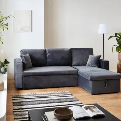 3-Sitzer Ecksofa mit Samtbezug und Schlaffunktion