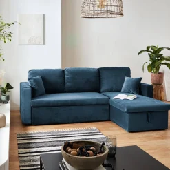 3-Sitzer Ecksofa mit Samtbezug und Schlaffunktion