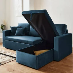 3-Sitzer Ecksofa mit Samtbezug und Schlaffunktion