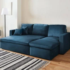 3-Sitzer Ecksofa mit Samtbezug und Schlaffunktion