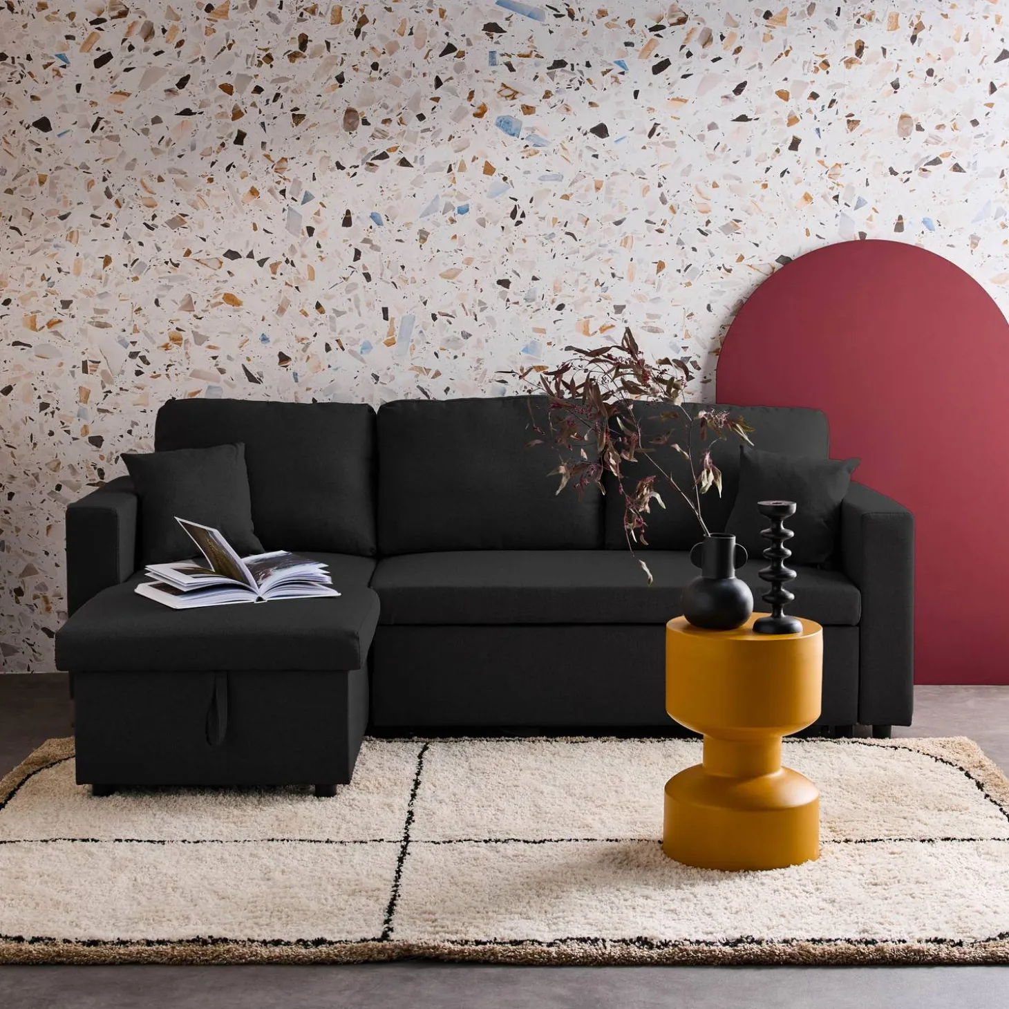 3-Sitzer-Ecksofa, mit Schlaffunktion, Recamiere beidseitig montierbar