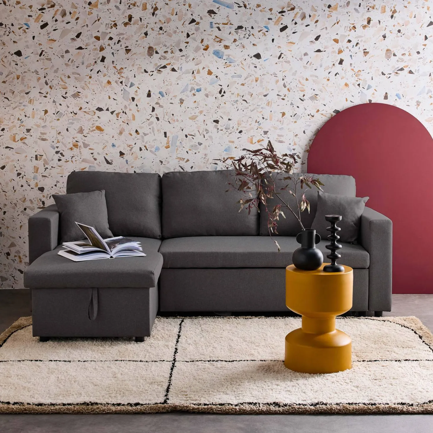 3-Sitzer-Ecksofa, mit Schlaffunktion, Recamiere beidseitig montierbar