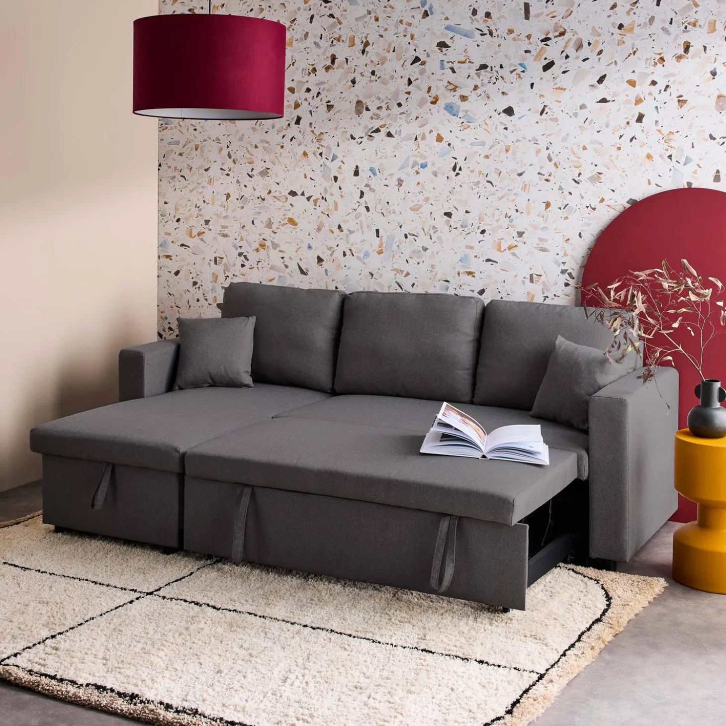 3-Sitzer-Ecksofa, mit Schlaffunktion, Recamiere beidseitig montierbar